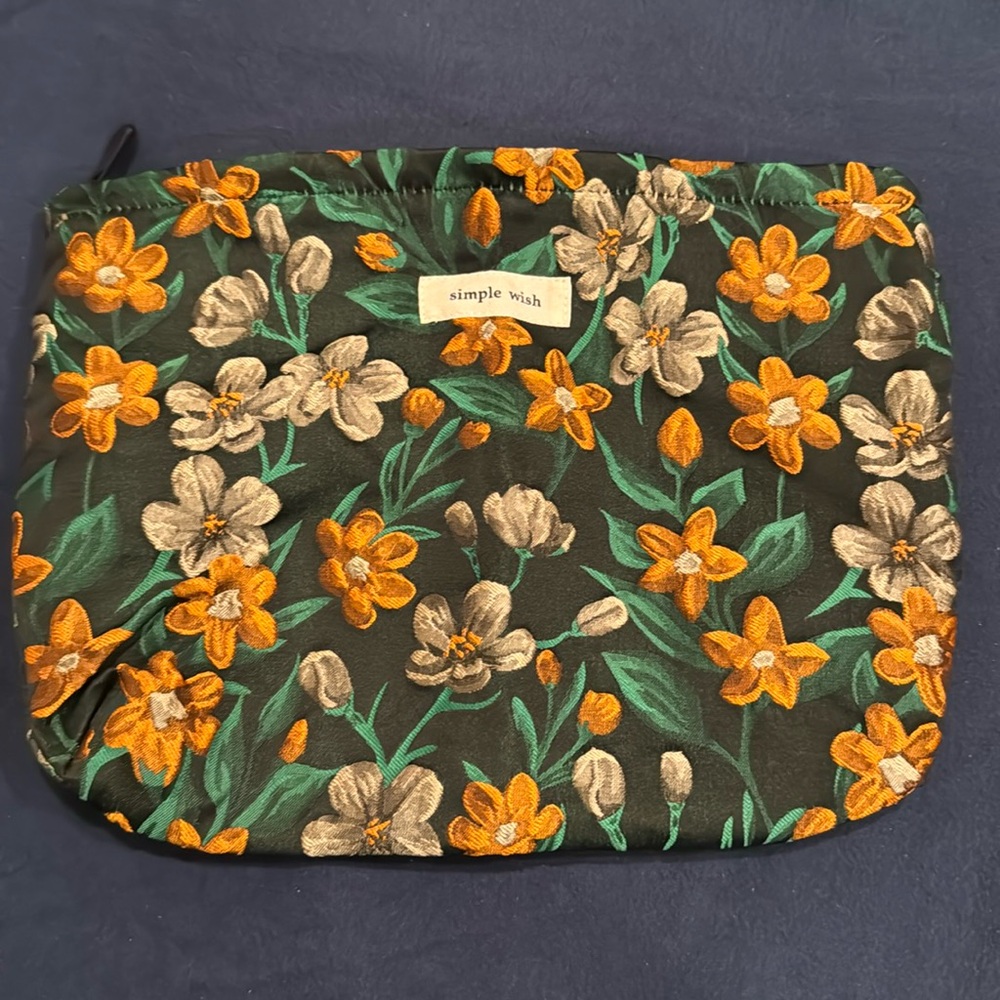 New in bag embroidered sateen cosmetics bag